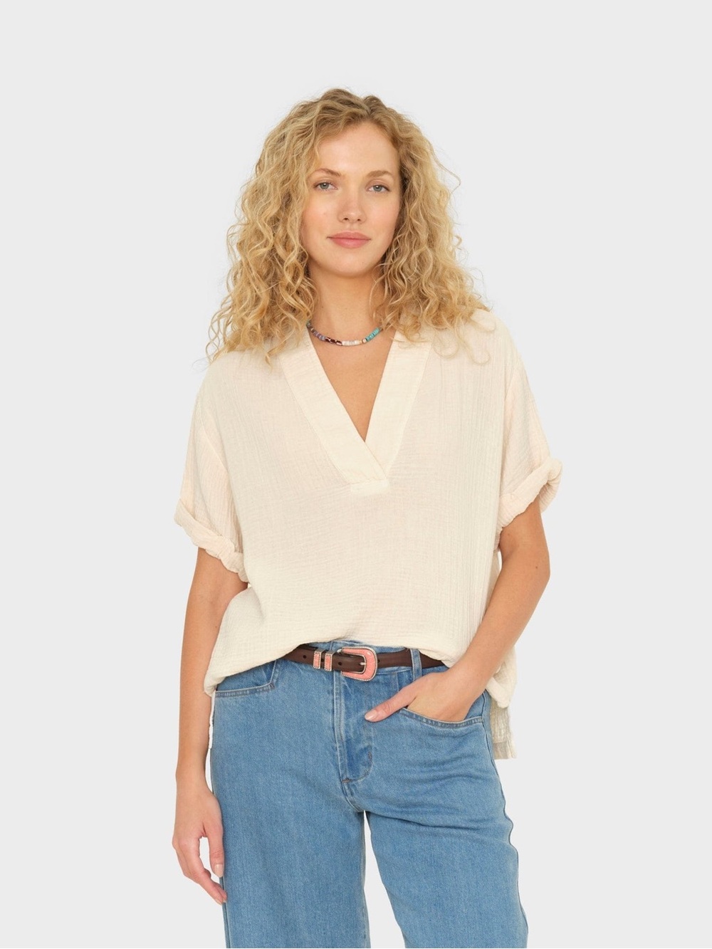 Xirena. Avery Gauze Top. Oysterette. Size Medium.